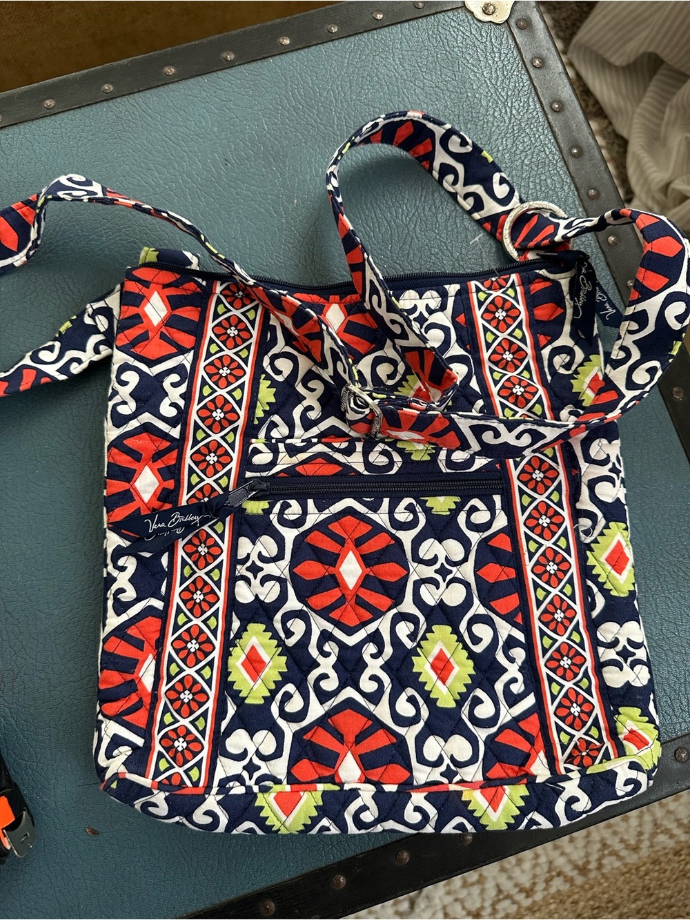 Vera Bradley Navy Red Lime Quilted Shoulder Bag